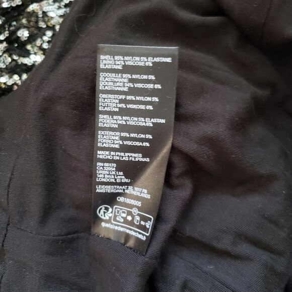 Maeve Sequin Halter Cutout Sexy Stretchy Jumpsuit Black Silver Women's Size 6 - Picture 15 of 16